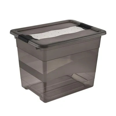 Image de keeeper Boîte de Rangement avec Couvercle et Fermeture Coulissante, 24 L, Transparent, Crystal Grey