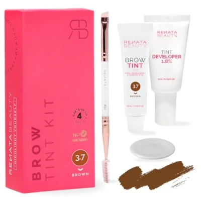 Image de Renata Beauty Kit de Teinture pour Sourcils Coloration des Sourcil Avec Couleur, Crème Oxydante et Brosse Effet Longue Durée Jusqu&#039;à 4 Semaines 30 Utilisations [Brun]