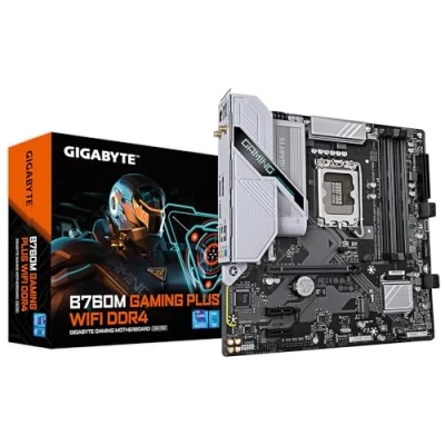 Image de GIGABYTE Carte mère B760M Gaming Plus WiFi DDR4 Prend en Charge Les processeurs Intel Core de 14e génération, VRM 4+1+1 Phases, jusqu&#039;à 5333 MHz (OC), 2 x PCIe 4.0 M.2, Wi FI 6, 1 GbE LAN, USB