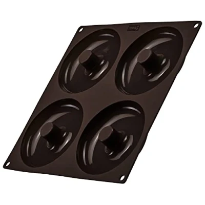 Image de Lurch FlexiForm 85088 bagels Moule à 4 compartiments en silicone platine sans BPA pour (11,8 cm) Marron