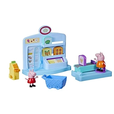 Image de Peppa Pig Adventures Ensemble de Jeu supermarché Jouet préscolaire : 2 Figurines, 8 Accessoires à partir 3 Ans, F4410, Multicolore, Moyen