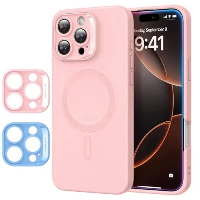 Image de ESR Coque pour iPhone 16 Pro Max avec MagSafe, Recharge Magnétique, en Silicone, Lisse, Fine, Anti Chocs, Protection Totale D&#039;écran et D&#039;appareil Photo, Rayures, Microfibre Douce, Rose