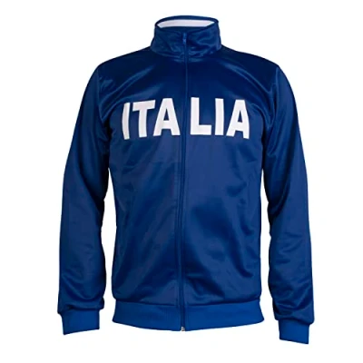 Image de JL Sport ITALIA Veste de l&#039;équipe nationale d&#039;Italie 1990 Style rétro Vintage Track Soccer Top, bleu, XL