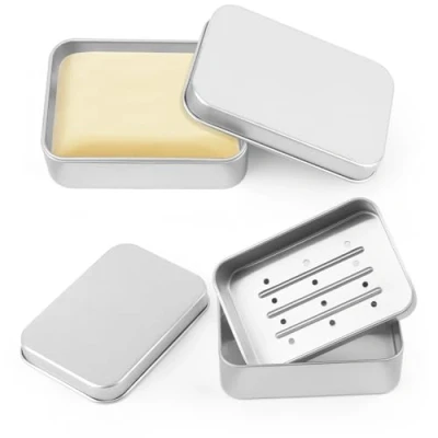 Image de 2 Pièces Boîte à Savon en Aluminium, avec Égouttoir, Porte Savons Amovible, Boite de Voyage, a Etanche pour la Maison ou Les Voyages, Convient Tous Solides