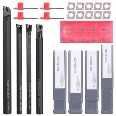 Image de VerRich Barre d&#039;alésage,4 porte outils de tournage S07K/S08K/S10K/S12M SCLCR06 avec 10 plaquettes en carbure CCMT0602 + 4 clés serrage