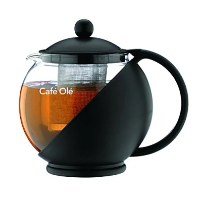 Image de Grunwerg ‎CMP 12TP Café Ole Loose Leaf Everyday Round Tea Pot Infuser Basket Théière en Verre,1,20 Litre ,Noire