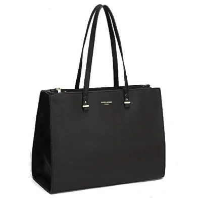 Image de David Jones Sac à Main Cabas Fourre Tout Femme Grande Taille XL Porté Epaule Cours Lycée Travail Business Format A4 Simili Cuir Shopper Anse Longue Sacoche Ordinateur Noir