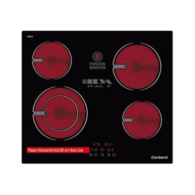Image de Corberó CCVG8422 Plaques Vitrocéramique 60 cm 4 zones 6400 W Touch Control Booster Minuterie 99 min 9 niveaux Puissance Blocage Sécurité Enfants Noir