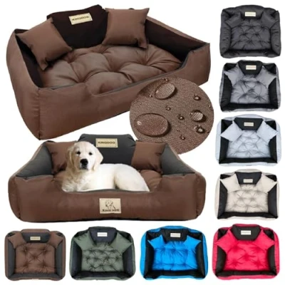 Image de KING DOG Lit pour Moyen Chiens M 75x65 cm Personnalisé Nom du Chien Coussin imperméable Canapé adapté au Lavage Moelleux et Douillet, Super Doux Made in EU Brun