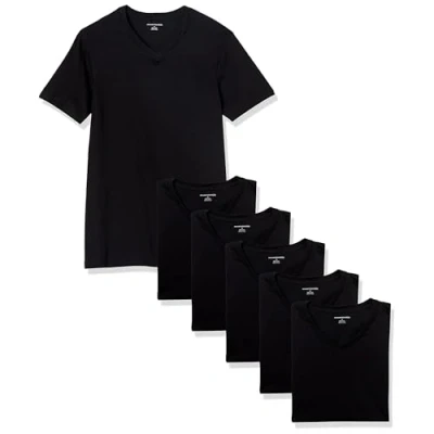 Image de Amazon Essentials Maillot de Corps avec col en V Homme, Lot 6, Noir, XL