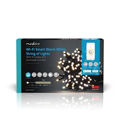 Image de Nedis SmartLife LED Décorative Corde Blanc Chaud 100 LED&#039;s Intérieur et Extérieur 7 Motifs de Mouvement 10 m Android/IOS