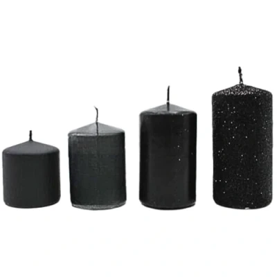 Image de Lot de 4 bougies piliers, pour couronne l&#039;Avent, table, noir mat et paillettes noires, graduées 5 x cm à 9 (L l H)