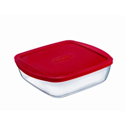 Image de Ôcuisine Cook&amp;Store Boîte carrée 25 x 22 7 cm / 2,2 l Transparent + Couvercle Rouge