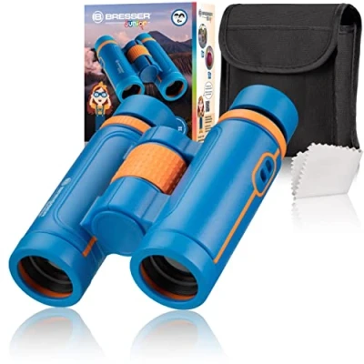 Image de BRESSER JUNIOR Jumelles 7x30 pour enfants à partir de 6 ans, avec grossissement 7x et compensation dioptrique, sac transport inclus l&#039;observation la nature des oiseaux, randonnée, les