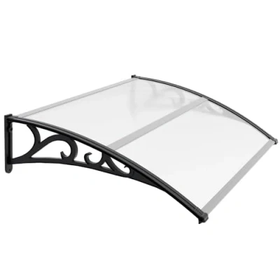 Image de Jiubiaz Auvent pour porte d&#039;entrée 120 x 100 cm en polycarbonate Toit de 5 mm Support polypropylène transparent Extrêmement rési... ASIN: B09R1YQMYH