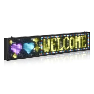Image de VEVOR Enseigne Lumineuse LED Programmable 99x19 cm, Panneau d’Affichage Numérique Couleur Pleine P10, GIF à Motifs de Texte Personnalisés, Commande Bluetooth, Information Publicitaire Publicité