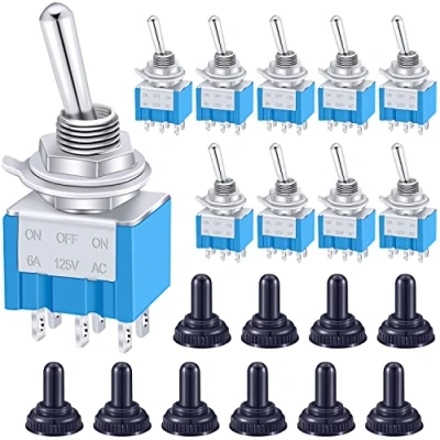 Image de Taiss 10 pièces mini interrupteur à bascule 3 positions AC 125V 6A ON OFF 6 Broches DPDT + cap étanche MTS 203+MZ