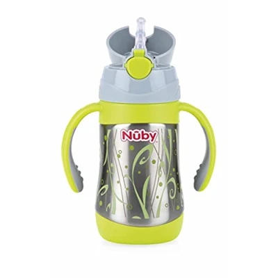 Image de Nûby Thermos Gourde Isotherme en Acier Inoxydable avec Anses/Paille Souple Silicone 280 ml, ID10279