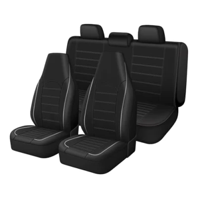 Image de TOYOUN Housse de Siege Voiture Universelle Noir en Simili Cuir Ensemble Housses Siège Auto Universel Couverture Couvre Accessoires Interieur pour Camion Camionnette SUV, Gris