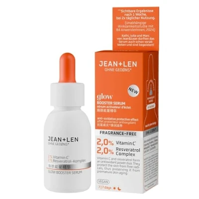 Image de Jean &amp; Len Glow Booster Serum, redonne de l&#039;éclat aux peaux mates, sérum pour le visage avec un dérivé vitamine C complexe resvératrol, grain peau plus uniforme, 30 ml