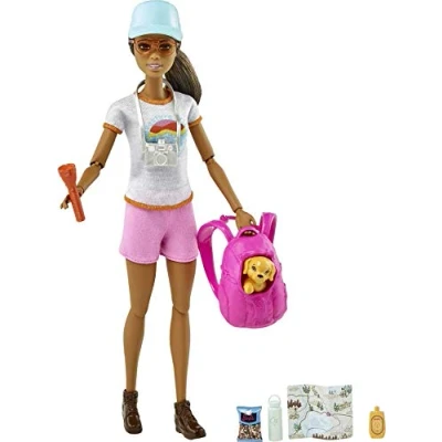 Image de Barbie Bien être Coffret Randonnée avec Figurine Chiot, 9 Accessoires Inclus, Jouet pour Enfant, GRN66