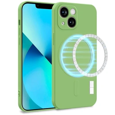 Image de MyGadget Coque Silicone [ Compatible avec MagSafe ] Apple iPhone 13 Mini Case TPU Souple &amp; Soft Doublure Microfibre Cover Protection Vert