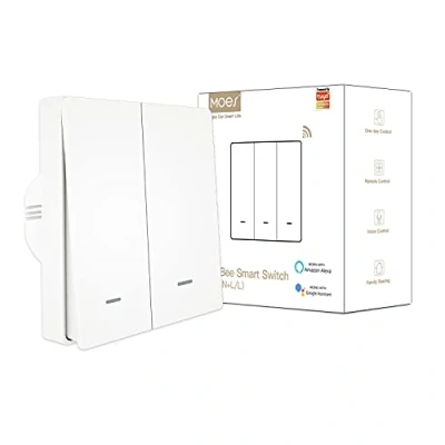 Image de MOES Interrupteur Mural Intelligent Compatible avec Tuya Zigbee, 2 Gang, Sans Fil Neutre ou Condensateur Requis Blanc Fonctionne Alexa et Google Home