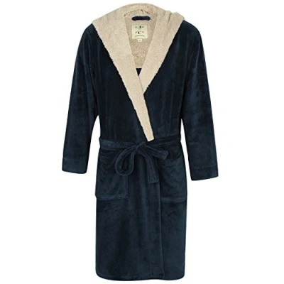 Image de John Christian Robe de Chambre en Polaire Doux à Capuche, Chaud, Bleu/Gris Clair Homme (L)