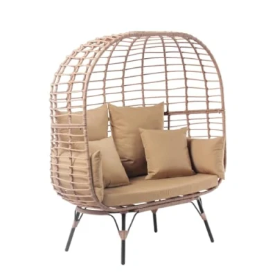 Image de CONCEPT USINE Fauteuil Oeuf sur Pied 2 Places en Résine Effet Rotin Design Jane Structure Acier Grand Coussin Tissu Déperlant Hamac Balançoire pour Terrasse Jardin Balcon