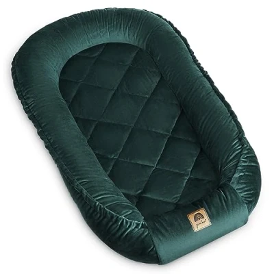 Image de PIMKO Nid douillet multifonctionnel, 2 côtés, pour bébé, anti allergique, cocon, 60 x 90 cm, velours (vert roi)