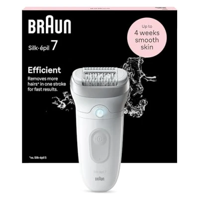 Image de Braun Silk épil 7, Épilateur Avec Tête Large Pour Épilation Facile, Étanche, Peau Douce Longue Durée, 7 011, Blanc/Argent