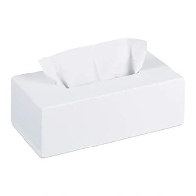 Image de boîte à mouchoirs en bambou Relaxdays, avec fond coulissant, pour mouchoirs, HxLxP 7,5 x 24 12 cm, blanc 10023252