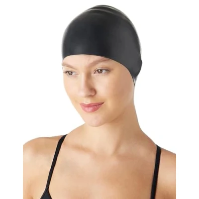 Image de Amazon Basics Bonnet de bain unisexe en silicone infroissable, lot 1, Noir