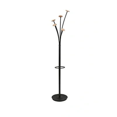 Image de ALBA PMFESTW N Porte manteau design Noir Bois Clair Capacité 6 parapluies et socle de récupération d&#039;eau
