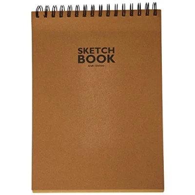 Image de Sketchbook Carnet de Croquis à Spirales, Format A4, 120 Feuilles, 100 g/m², Papier Kraft Robuste et Recyclable, en Fibres Naturelles Non blanchies, Set Pièces