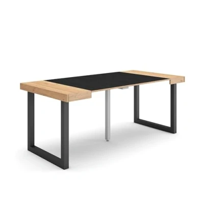 Image de Skraut Home Table Console Extensible Meuble 180 pour 8 Personnes Pieds Bois Massif Style Moderne Chêne et Noir