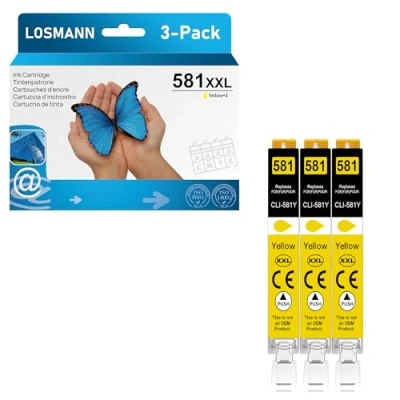 Image de LOSMANN 3X Jaune Cartouche d&#039;encre Compatibles pour Canon CLI 581 XXL Y Pixma TS6350 TS6150 TS8150 TS8250 TS6250 TS705 TS705a TS8151 TS6151 TS8152 TS8300 TS9150 TS9155 TS9550 TR7550 TR8550