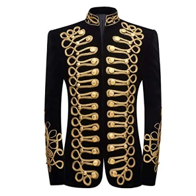Image de PYJTRL Blazer élégant en Velours Noir avec Broderie dorée pour Homme (XL, Noir/Doré)