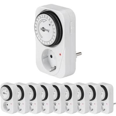 Image de Goobay 64896 Lot de 10 minuteries analogiques pour l&#039;intérieur Minuterie intérieure réglable 15 Minutes Convient LED contrôle Fonctionnement continu Possible