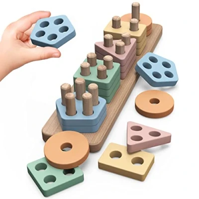 Image de Joozmui Jouets Puzzle en Bois Montessori 1 2 3 Ans, d&#039;Activité et de Développement pour Enfants an (B)
