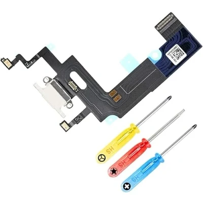 Image de MMOBIEL Connecteur de Charge Compatible avec iPhone XR 6.1 inch 2018 Dock Connector Câble Nappe Rechange Jack Audio/Microphone/Antenne Remplacement INCL. Tournevis Blanc