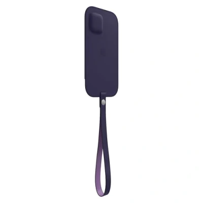 Image de Coque Original Apple iPhone 12 Mini avec cordon MagSafe Cuir véritable Pochette perforée Étui téléphone Bleu foncé