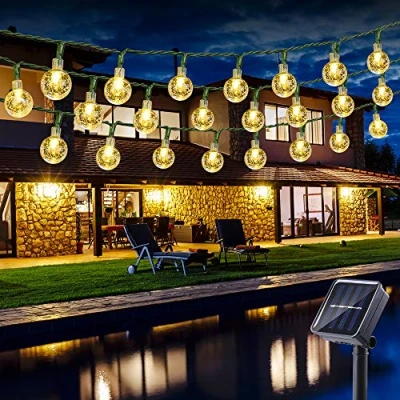 Image de Guirlande Lumineuse Extérieur Solaire, BrizLabs 6.5M 30 LED Boules Solaire Cristal 8 Modes Imperméable Intérieur Exterieur pour Jardin, Patio, Mariage, Fête, Noël, Blanc Chaud