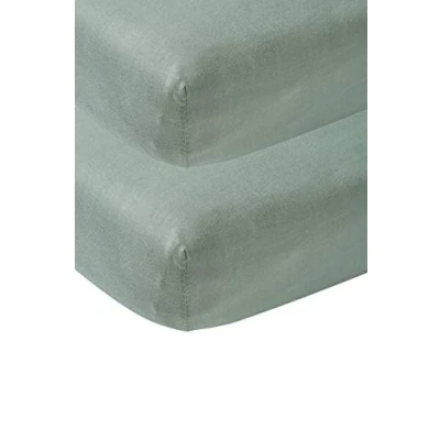 Image de Meyco Baby Uni drap de lit en 2 pièces (drap jersey doux et haute qualité, 100% coton, ajustement parfait grâce à un cordon élastique tout autour, taille : 70 x 140 cm), vert pierre