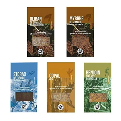 Image de 5 résines d&#039;encens à brûler Oliban, Myrrhe, Copal, Storax, Benjoin