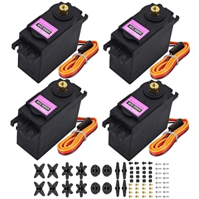 Image de HTLNUZD Lot de 4 servomoteurs numériques MG996 analogiques 55 g à engrenage métallique, 180/360 degrés pour Futaba Sanwa GWS JR RC hélicoptère Voiture, Bateau, Robot Projet Bricolage