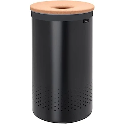 Image de Brabantia Corbeille à Linge Couvercle en Liège Portable Sac avec des Orifices de Ventilation Pas Rayures Matériaux Durables Résistants la Corrosion Noir mat 60 L