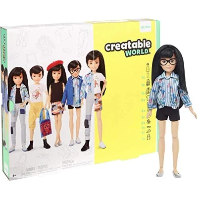 Image de Creatable World Mattel Poupée à Personnaliser aux Cheveux Noirs Lisses, Vêtements et Accessoires, Jouet Créatif pour Enfants Partir de 6 Ans, GGG54