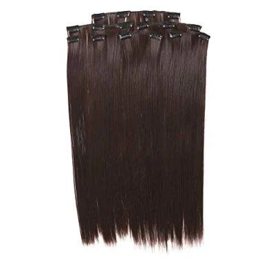 Image de Prettyland antistatique Set de 7 pièces Clip in 50 cm longue lisses Extensions cheveux Brun noir 04
