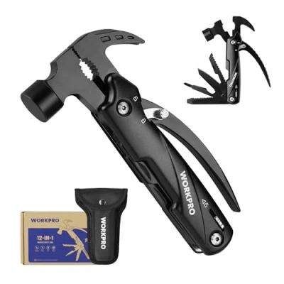 Image de WORKPRO Marteau Multifonction 12 en 1 avec Sac, Outil Structure Autoverrouillée, Pince Acier Inoxydable, Multitool Couteau pour Extérieur, Camping, Réparation